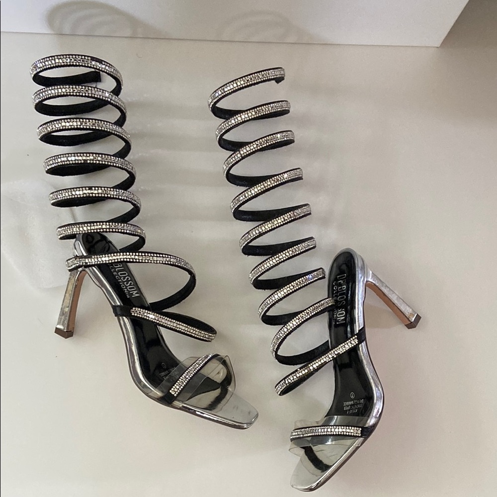 Elegant Silver Strappy Women's Heels